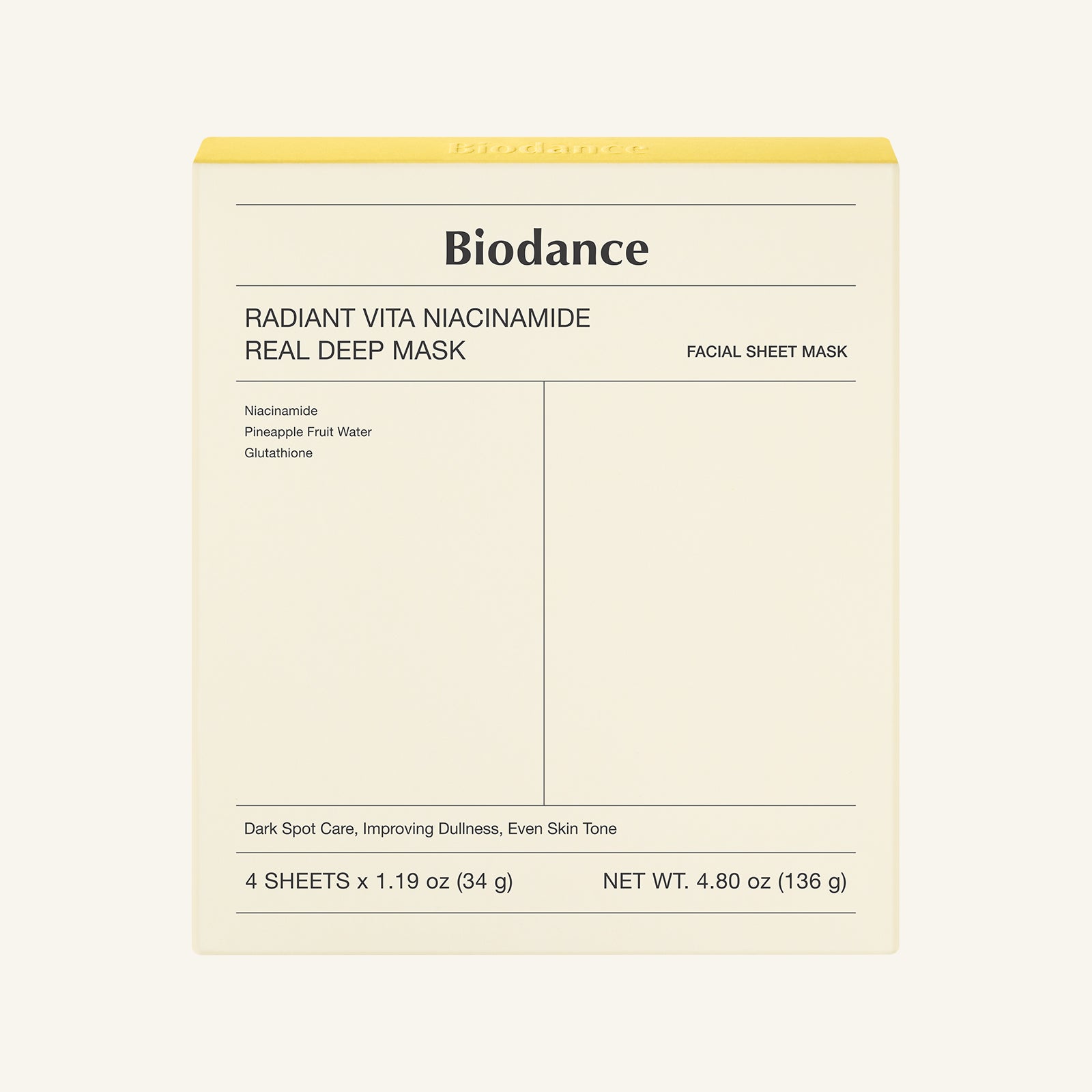 Biodance - Radiant Vita Niacinamide Real Deep Mask (34g X 4 unidades)